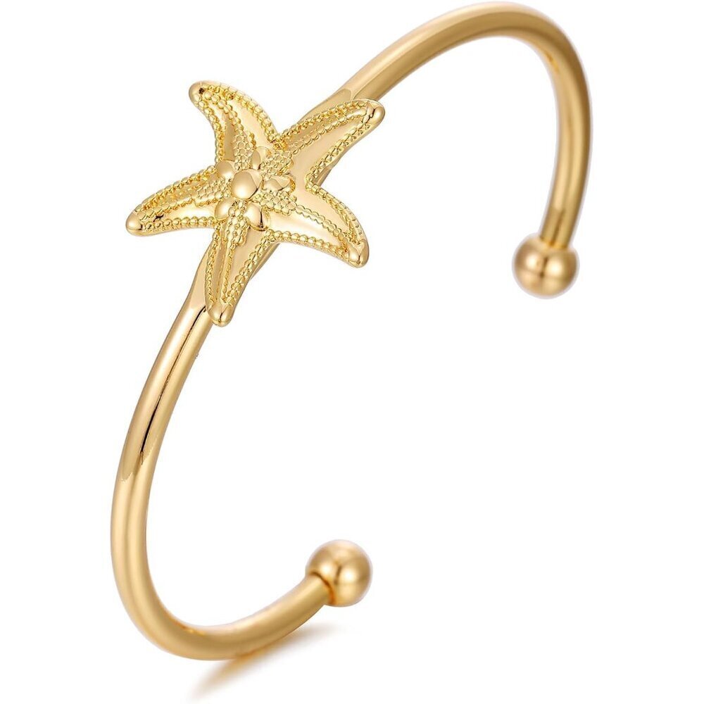 Gold Starfish Cuff Bracelet Womens Summer Beach Jewelry Adjustable Dainty